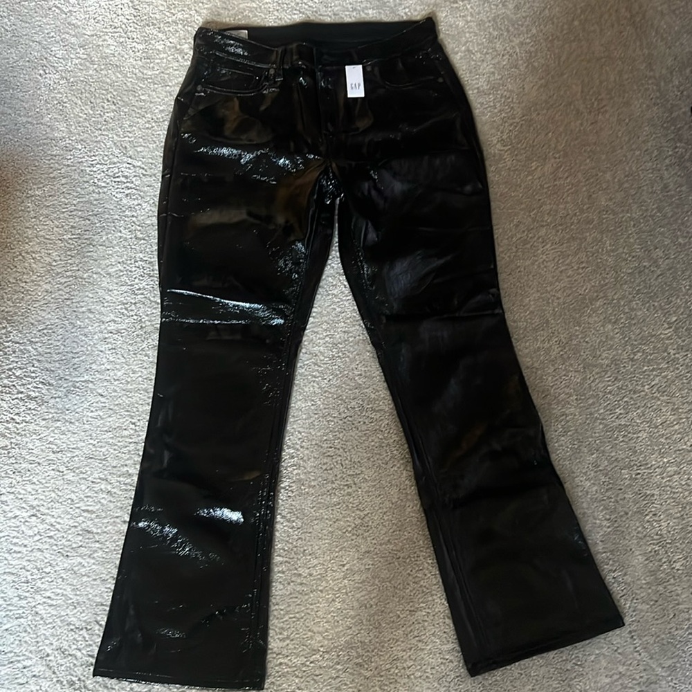 GAP Mid Rise Vegan Black Patent Leather Baby Boot Pants